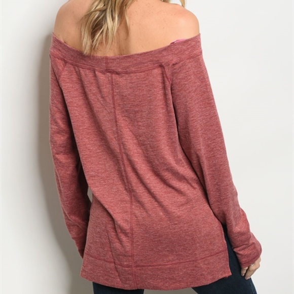 WINE OFF SHOULDER TUNIC KNIT TOP - Picture 3 of 5
